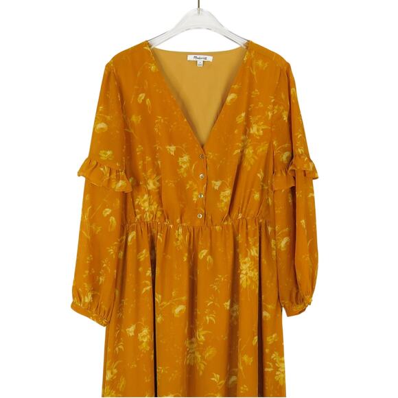 Madewell Ruffle-Sleeve Button-Front Dress Tonal Botanical Orange Floral Maxi 4 - Picture 6 of 10